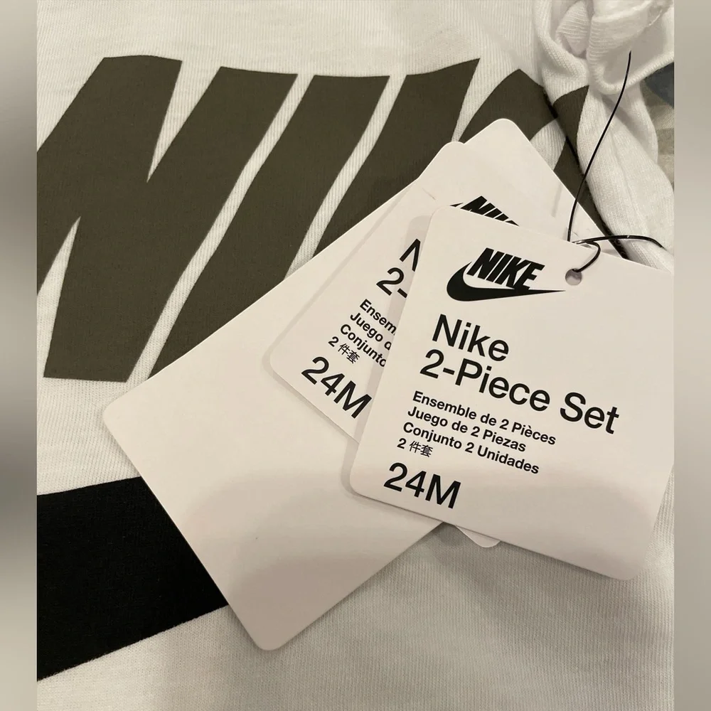 Nike 2-Piece Tee and Short Set 24 Months Olive Green White and Black